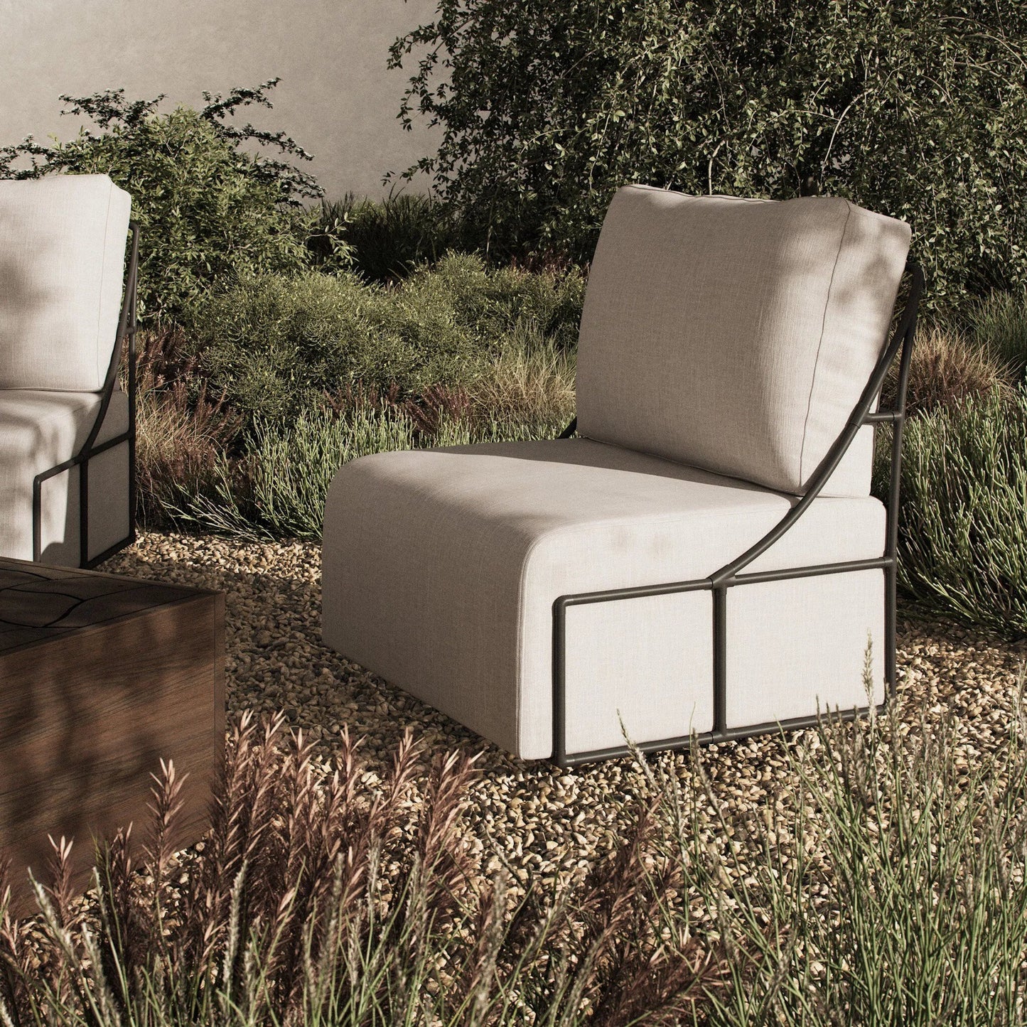 011 SI-2531617 | Lifestyle | Enola Outdoor Swivel Chair by Four Hands in vergo cream, bronze steel. Made from 100% polyester, steel in a unique style.