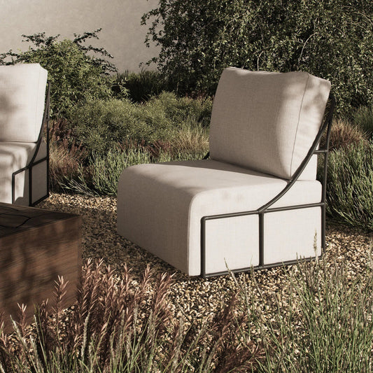 Enola Outdoor Swivel Chair by Four Hands in vergo cream, bronze steel. Made from 100% polyester, steel in a unique style.