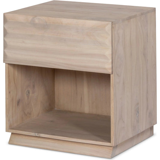 025 SI-2531725 | Primary Silo | Tussac Nightstand by Four Hands in natural white neem, carved natural white neem. Made from solid neem wood in a traditional style.