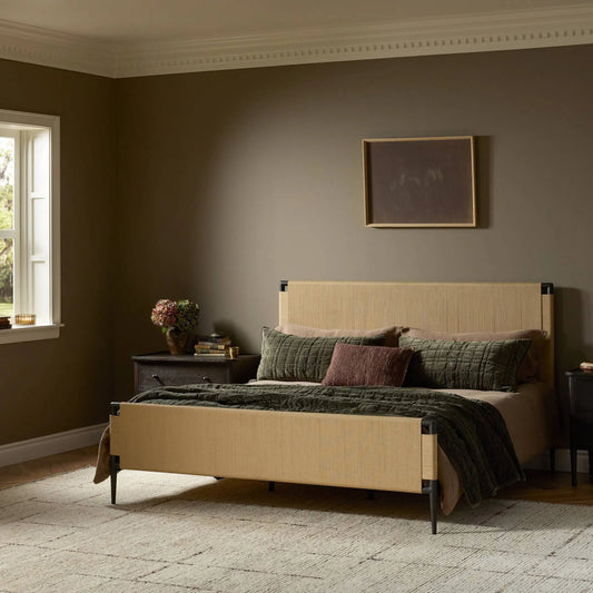 Iber Bed by Four Hands in natural rush, gunmetal. Made from rush, iron in a unique style.