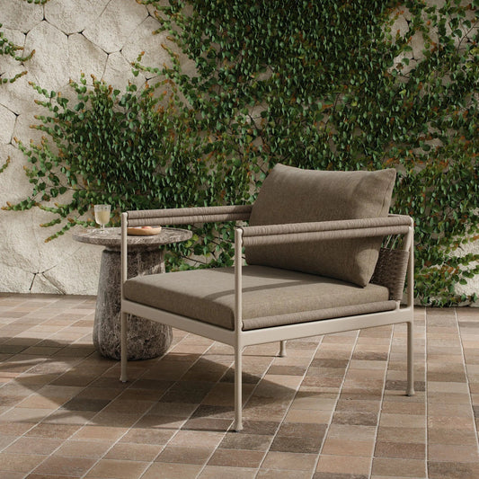 Fabrice Outdoor Chair by Four Hands in alessi fawn, dove taupe, borneo natural. Made from 100% polypropylene, aluminum, 100% polyethylene in a unique style.