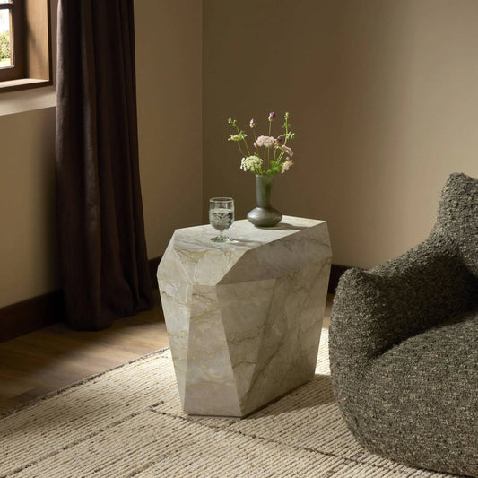 Basett End Table by Four Hands in sage green marble. Made from solid marble in a unique style.