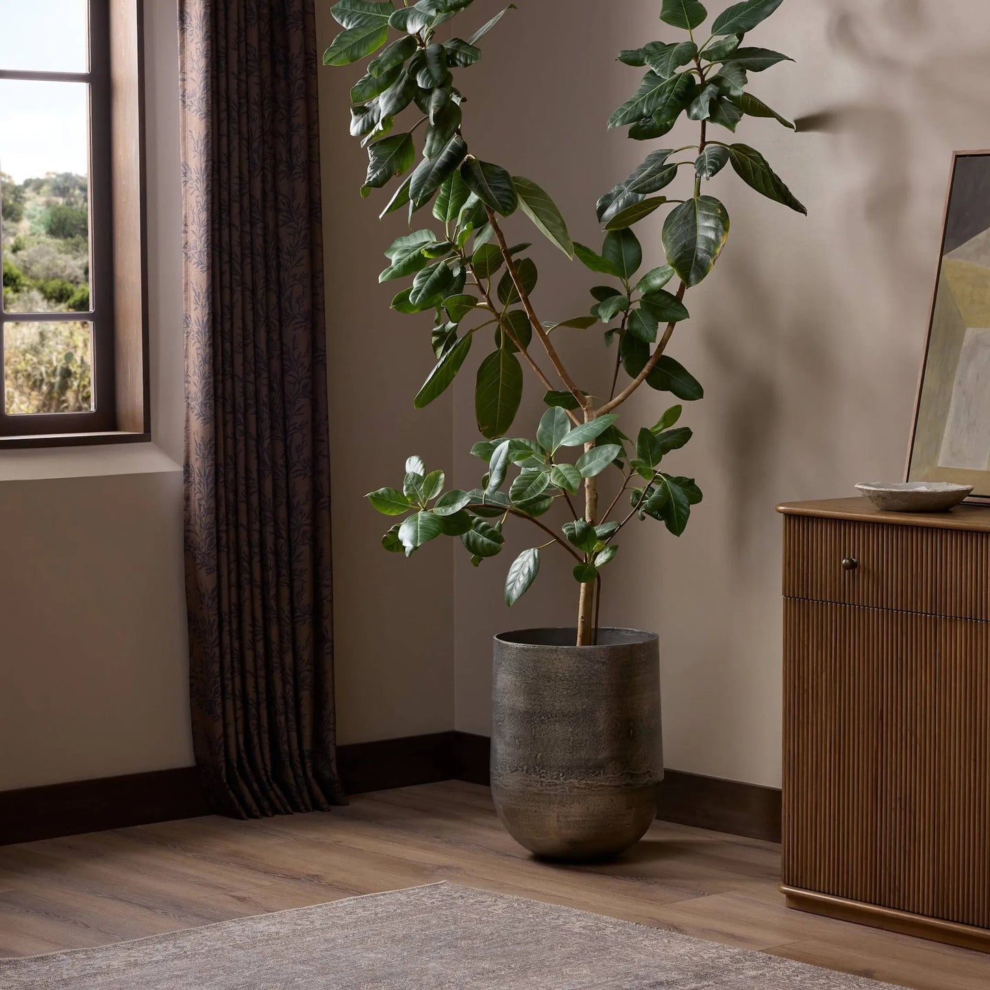 005 SI-2628495 | Lifestyle | Zavia Metal Planter by Four Hands in raw antique nickel. Made from aluminum in a unique style.