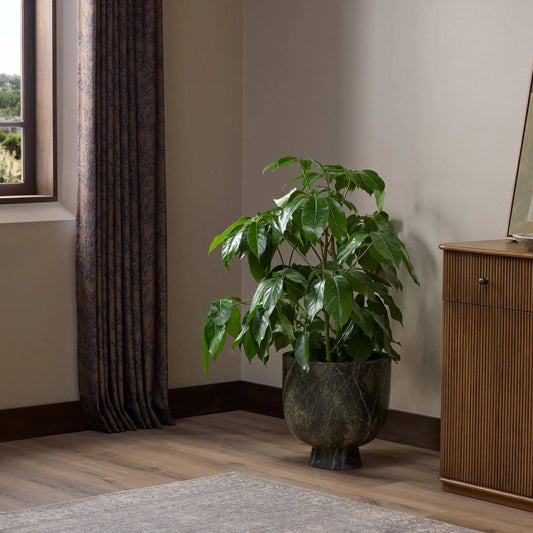 Avenza Planter by Four Hands in textured jade marble. Made from solid marble in a unique style.