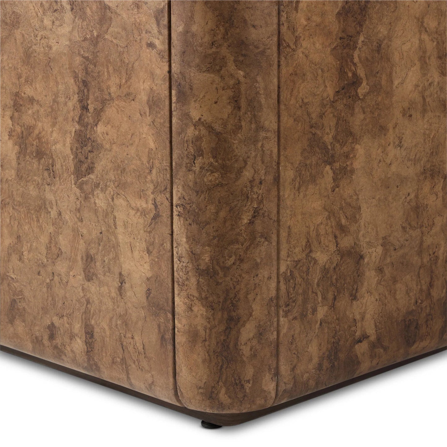 006 SI-2628133 | Closeup | Lola End Table by Four Hands in chestnut oak veneer, dark bark paper. Made from thick oak veneer, paper fiber in a unique style.