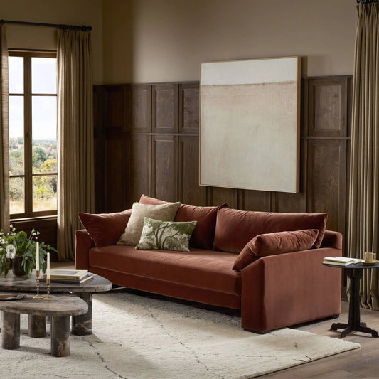 Mirella Sofa- 86" by Four Hands in surrey auburn. Made from 76.8% cotton, 23.2% polyester in a unique style.