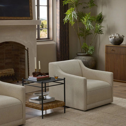 Gianna Swivel Chair by Four Hands in antwerp natural. Made from 39% flax, linen, 35% cotton, 26% polyester in a unique style.
