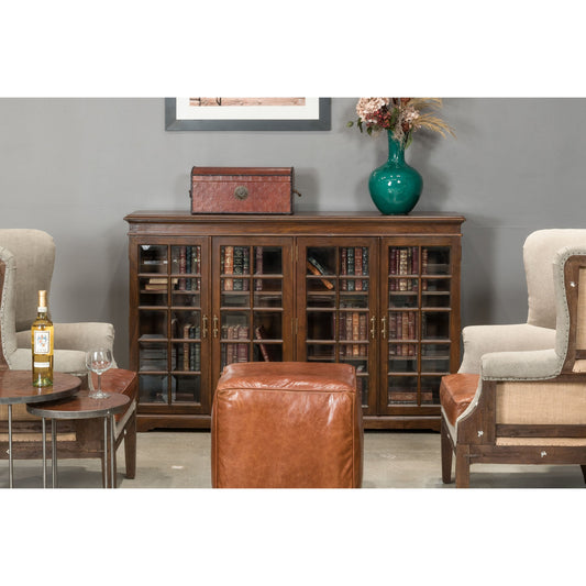 Carmel-By-The-Sea Bookcase by Sarreid Ltd. in brown and 4 adj.shelves walnut finish. Made from brass, glass, solid walnut in a traditional style.