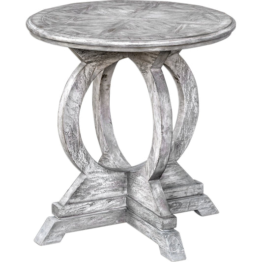 Maiva Accent Table by Uttermost in white. Made from mango wood with particle board carb phase 2 in a cottage & farmhouse style.