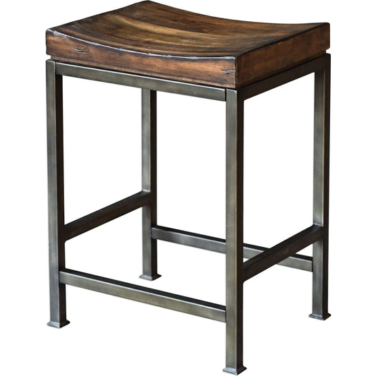 Beck Wood Counter Stool by Uttermost. Made from javawood with metal iron in a rustic style.