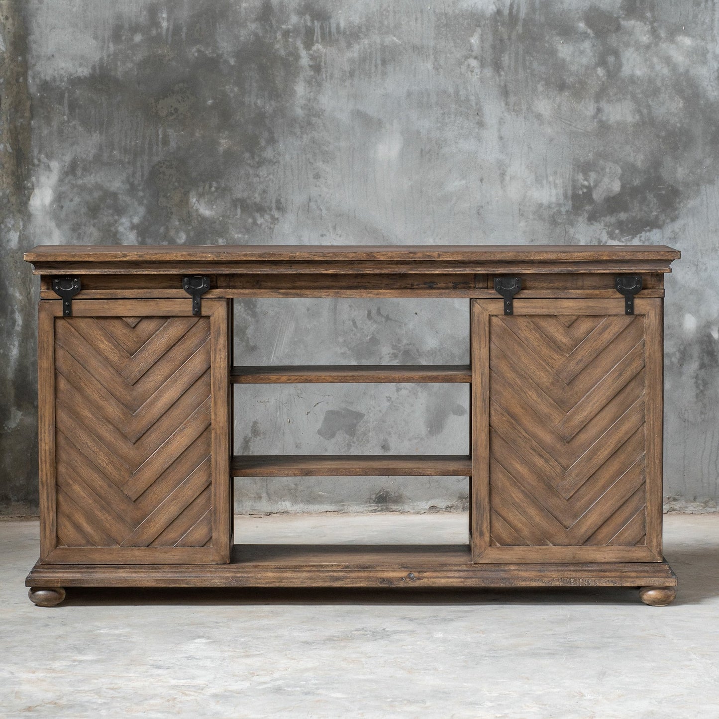 007 SR-766761 | Additional Silo | Primalia Barn Door Media Console by Uttermost. Made from mdf carb phase 2 with javawood, mdf in a rustic style.
