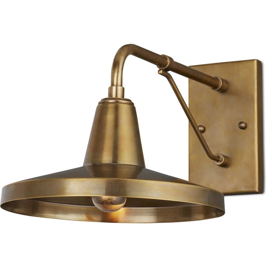 Mariner Outdoor Wall Sconce by Currey and Company. Made from brass in a modern style.
