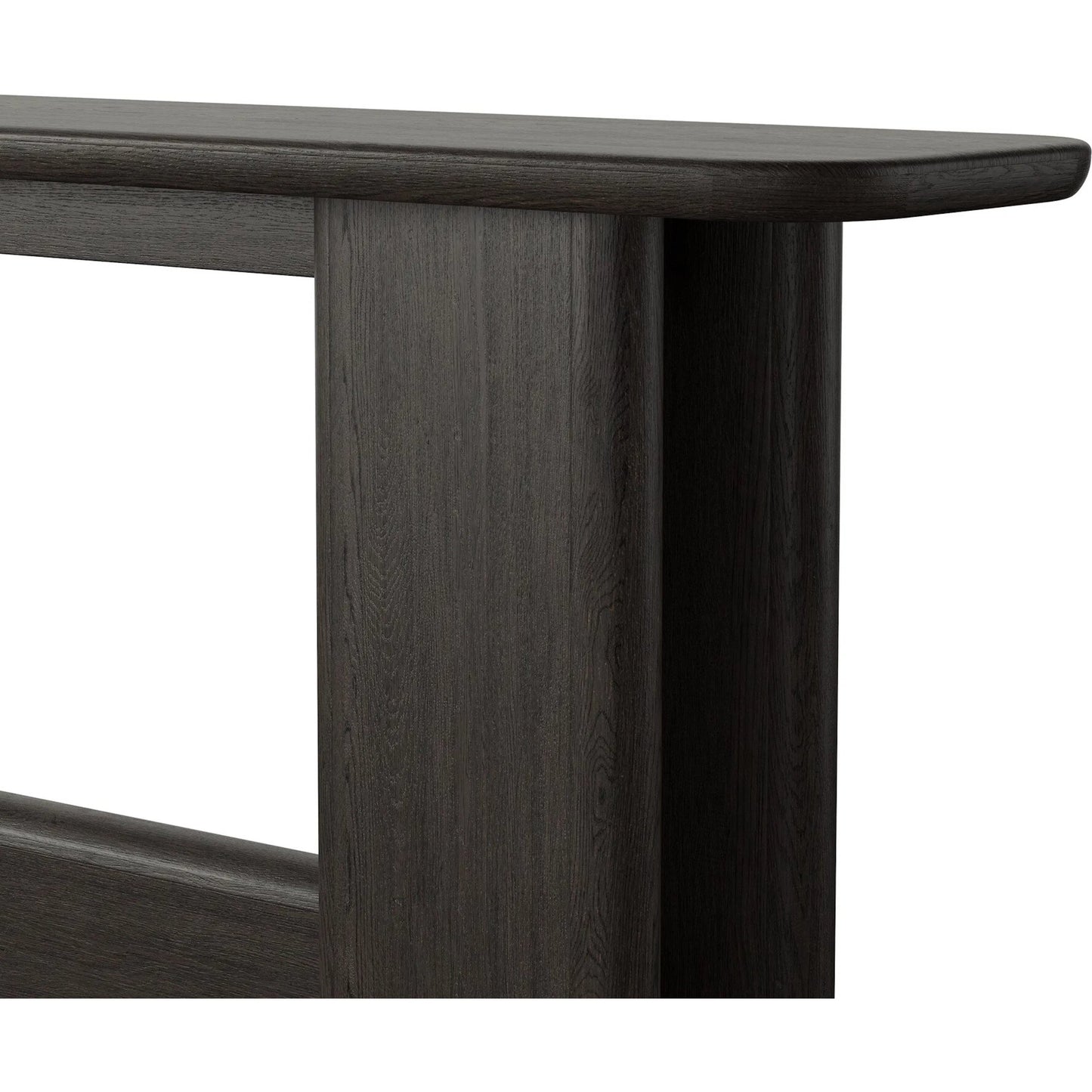 005 SI-2635231 | Closeup | Nadine Console Table by Four Hands in smoked black oak veneer, smoked black alder solid. Made from thick oak veneer, solid alder in a unique style.