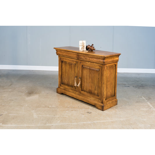 Charterhouse Cabinet by Sarreid Ltd. in brown and 2 adjustable shelves fruitwood finish. Made from solid walnut in a rustic style.