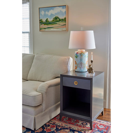 Wintergreen Cylinder Lamp by Wildwood in multi color. Made from ceramic, decal in a coastal style.