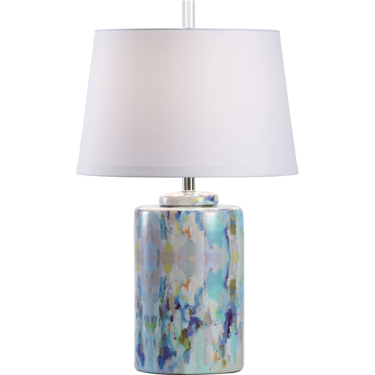 Wintergreen Cylinder Lamp by Wildwood in multi color. Made from ceramic, decal in a coastal style.