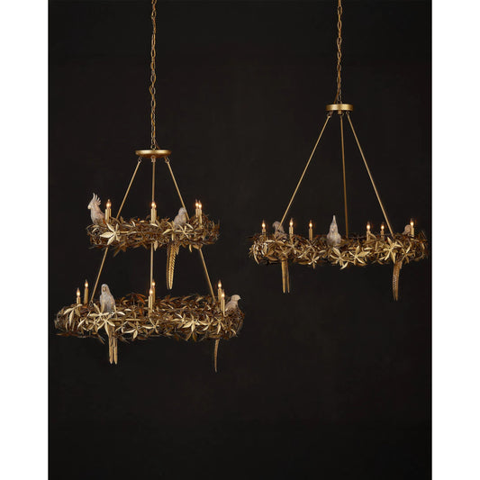 Aviary Ring Chandelier by Currey and Company in swedish gold. Made from wrought iron, composite in a modern style.