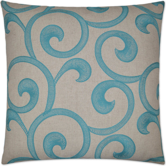 Hampton Scroll by DV Kap Home in turquoise, teal. Made from 37% cotton, 21% linen, 21% rayon, 21% polyester in a coastal style.