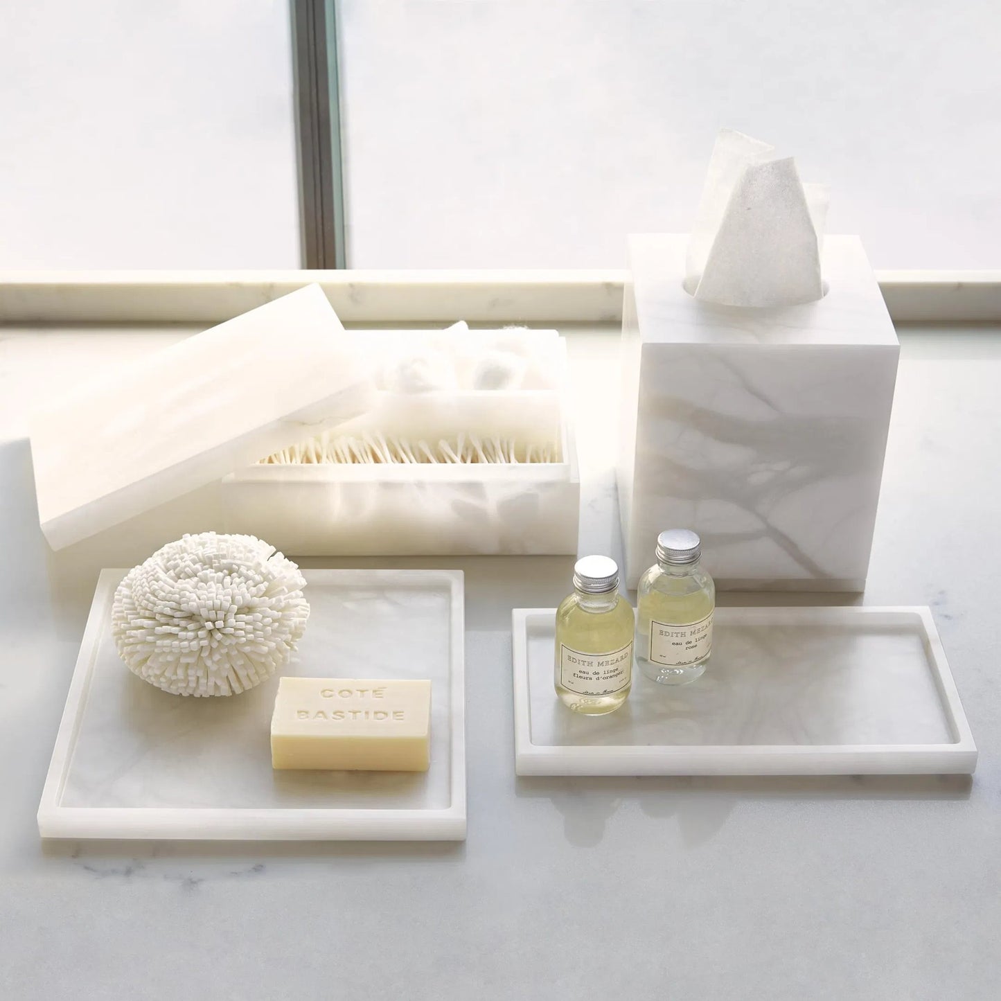 004 SI-2445747 | Lifestyle | Alabaster Amenities Box by Global Views in natural. Made from alabaster in a modern style.