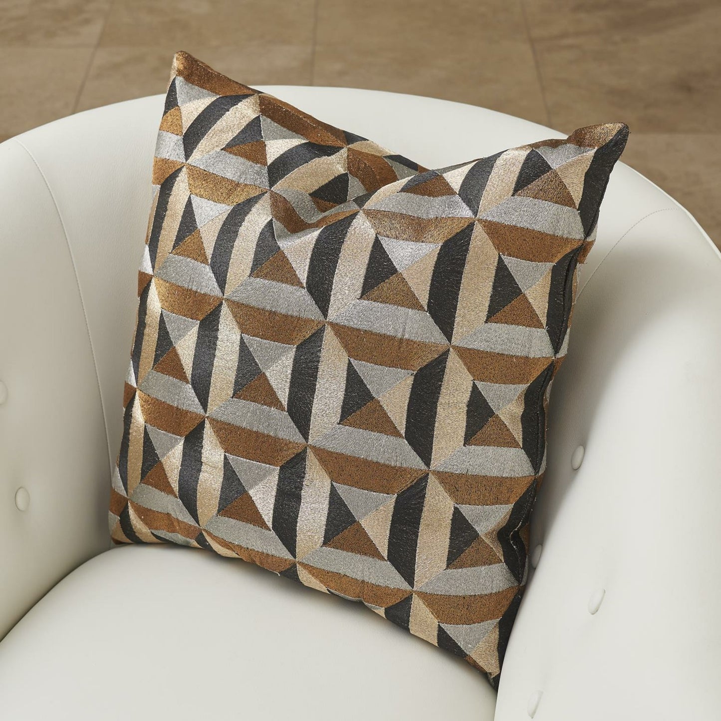 006 SR-893370 | Unknown | Triangle Marquetry Pillow by Global Views in natural. Made from cotton sheeting in a modern style.