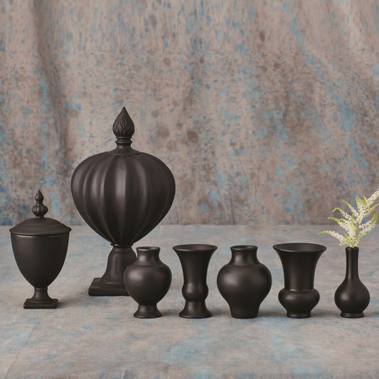 Beaufort Flame Bottle by Global Views in matte black. Made from porcelain in a transitional style.