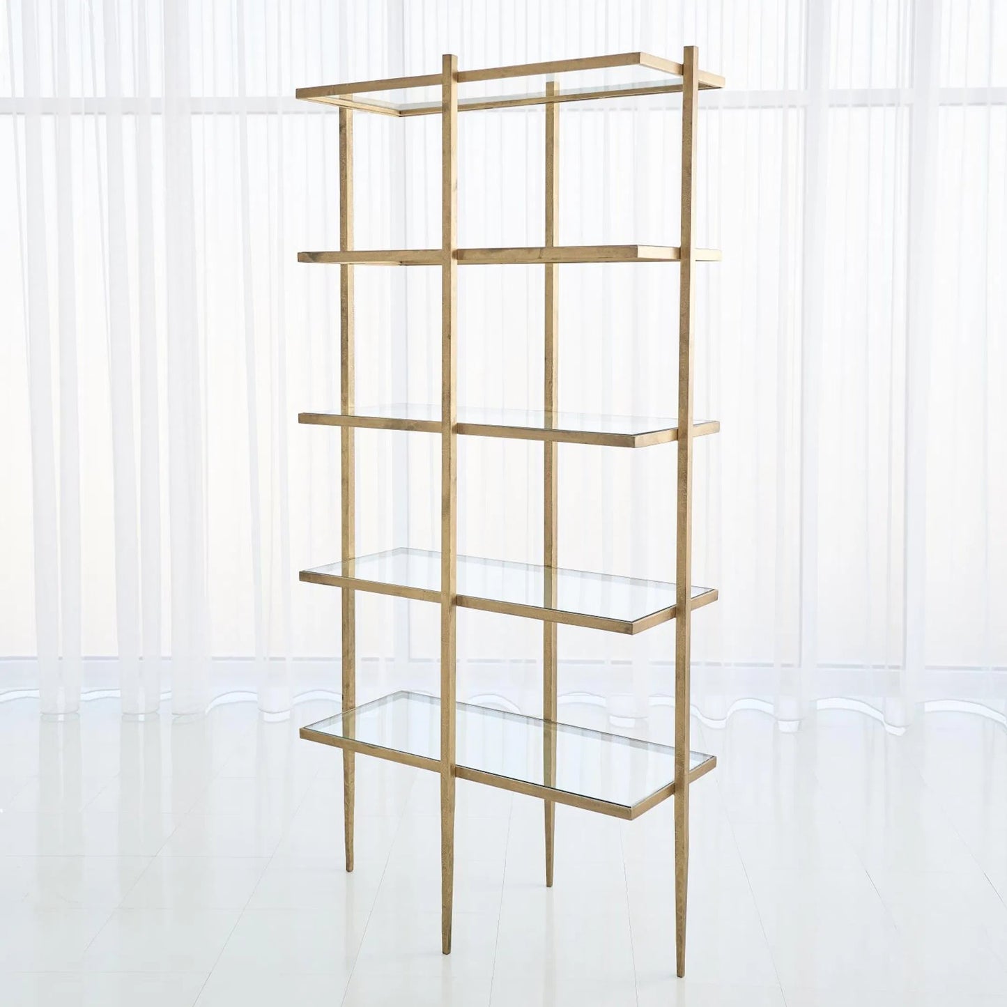 001 SR-701516 | Additional Silo | Laforge Etagere by Global Views in antique gold. Made from iron, tempered glass in a transitional style.