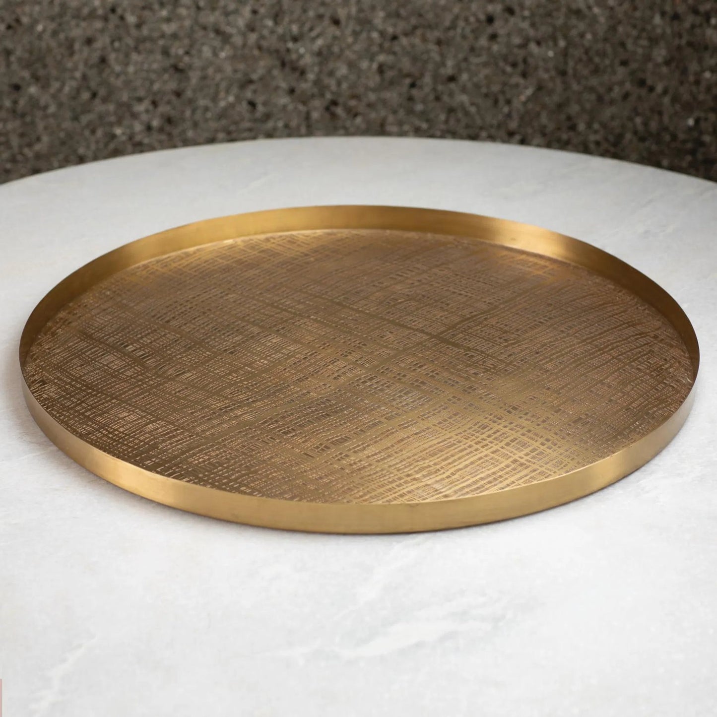 003 SR-701880 | Lifestyle | Plaid Etched Tray by Global Views in antique brass. Made from brass in a eclectic & global style.