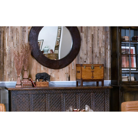 Abilene Leather Box by Sarreid Ltd. in tan and leather. Made from wood, leather, brass in a rustic style.