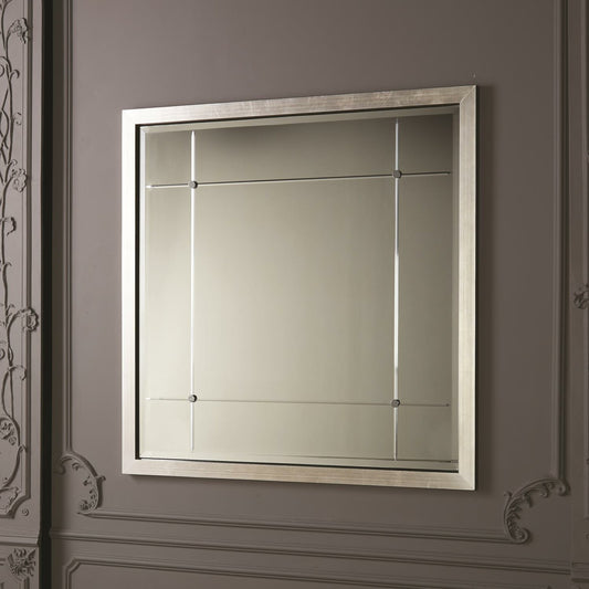 Beaumont Square Mirror by Global Views in silver leaf, nickel, brass. Made from mdf, mirror in a transitional style.