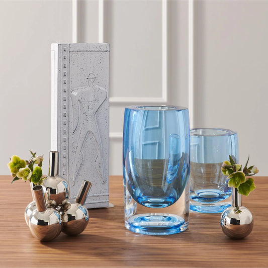 Thick Cylinder Vase by Global Views in light blue and clear. Made from unique in a transitional style.