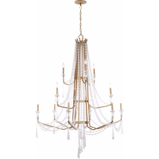 000 SI-2536894 | Primary Silo | Barcelona 12 Light 3-TIER Chandelier by Varaluz in gold, brass. Made from steel, crystal in a unique style.
