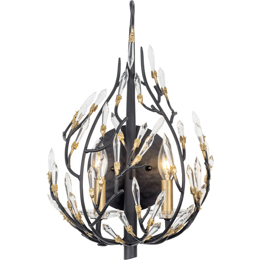 042 SI-1991251 | Primary Silo | Bask 2-Light Crystal Wall Sconce by Varaluz in matte black/french gold. Made from unique in a modern style.
