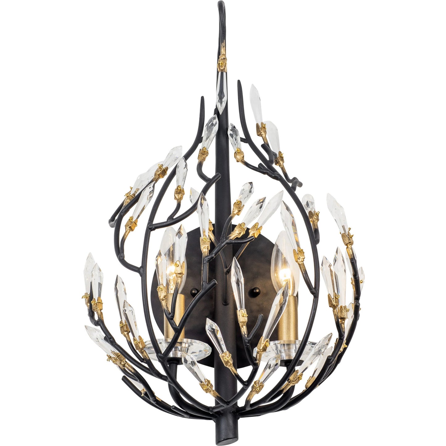 004 SI-1991251 | Additional Silo | Bask 2-Light Crystal Wall Sconce by Varaluz in matte black/french gold. Made from unique in a modern style.
