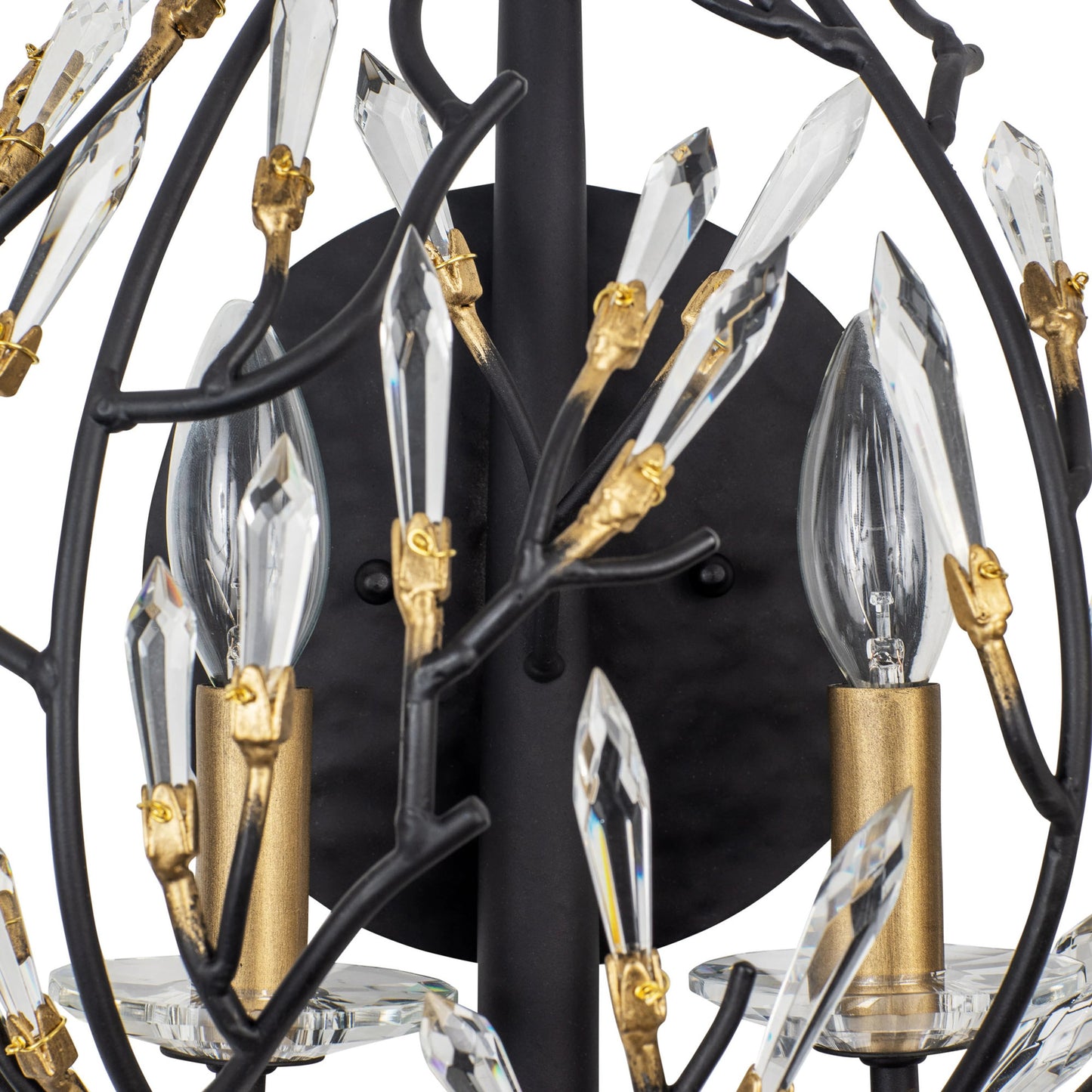 005 SI-1991251 | Additional Silo | Bask 2-Light Crystal Wall Sconce by Varaluz in matte black/french gold. Made from unique in a modern style.