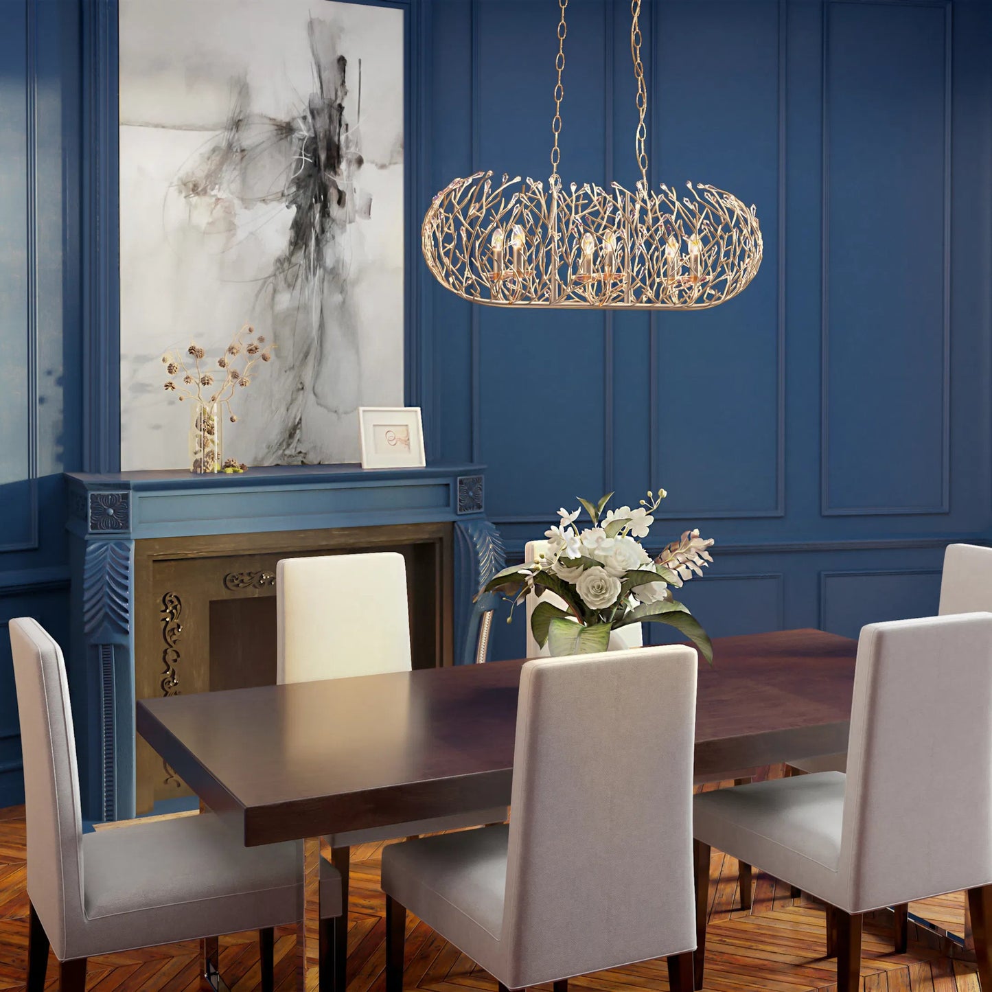 028 SR-817563 | Lifestyle | Bask Crystal Linear Pendant by Varaluz. Made from premium pre-installed crystal in a eclectic & global style.
