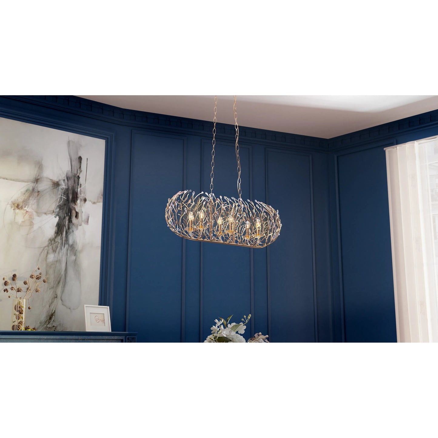 027 SR-817563 | Lifestyle | Bask Crystal Linear Pendant by Varaluz. Made from premium pre-installed crystal in a eclectic & global style.