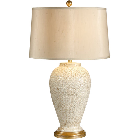 Urbano Lamp by Wildwood in old white glaze, antique gold. Made from ceramic, porcelain in a transitional style.