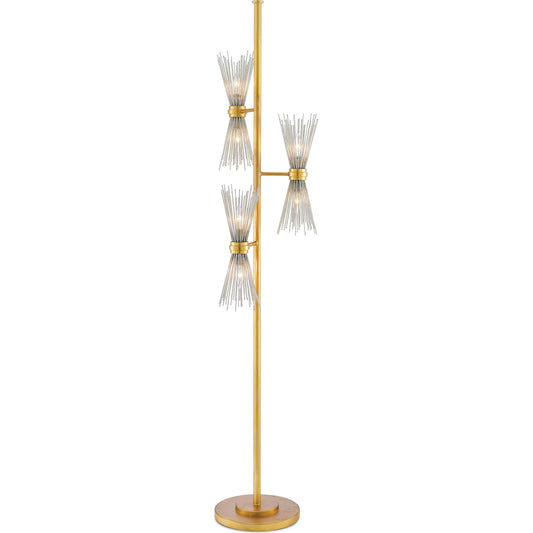 Novatude Floor Lamp by Currey and Company in antique gold leaf, contemporary silver leaf. Made from wrought iron in a modern style.