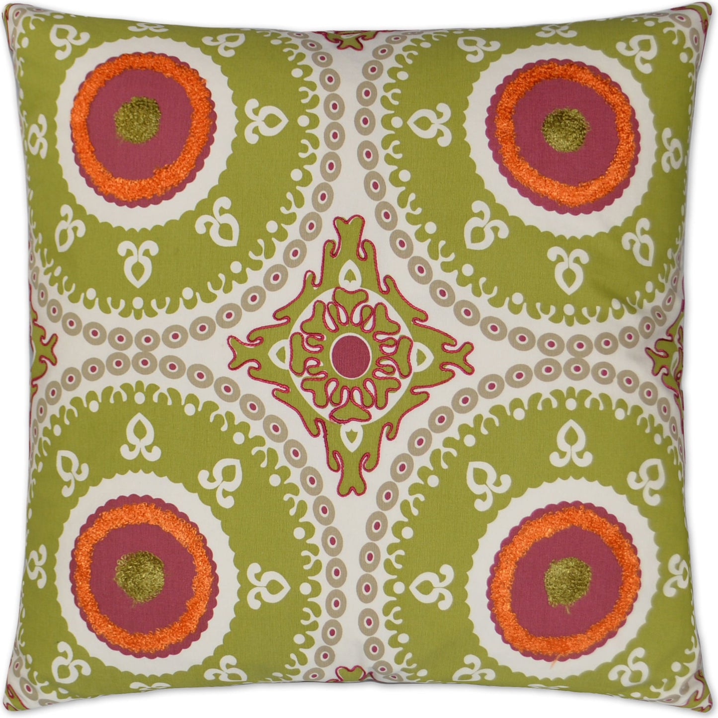 001 SR-738803 | Primary Silo | Guido by DV Kap Home in green, coral, salmon, lime. Made from 63% polyester, 22% acrylic, 10% cotton, 5% rayon in a transitional style.