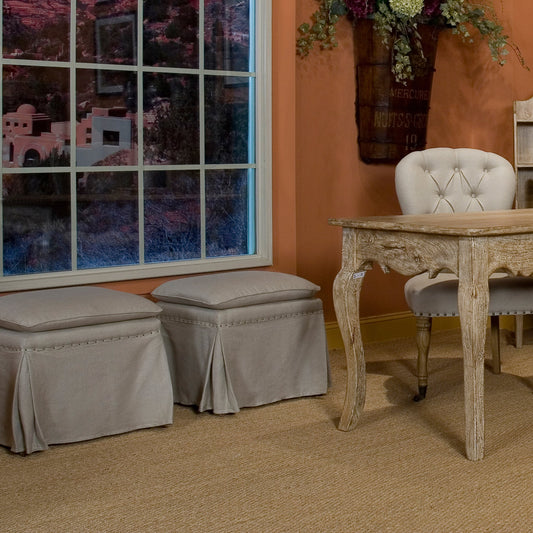 Draped Ottoman (Set of 2) by Sarreid Ltd. in beige. Made from oak, linen in a modern style.