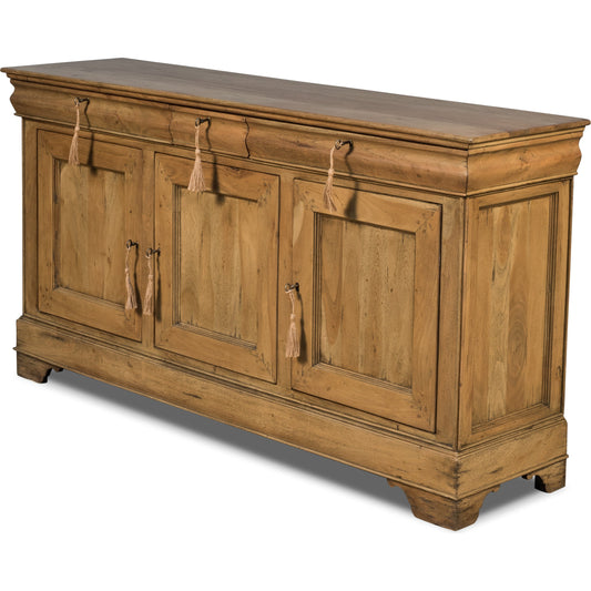 Cafe Au Lait Buffet by Sarreid Ltd. in faux keyhole escutcheon. Made from solid walnut in a traditional style.