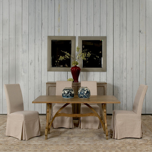 Calambac Dining Table by Sarreid Ltd. in brown and driftwood. Made from wood in a cottage & farmhouse style.