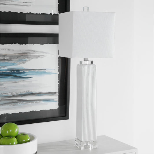 Bennett Buffet Lamp by Uttermost in white. Made from ceramic, fabric, iron, crystal in a transitional style.