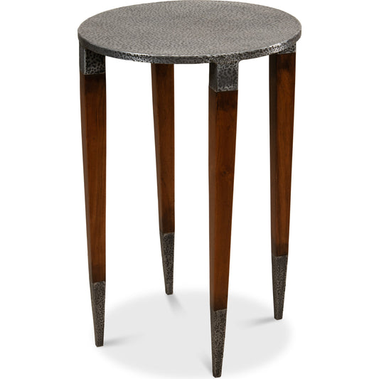 The Burnford Table by Sarreid Ltd. in gray and hammered texture old iron. Made from solid walnut, iron in a transitional style.