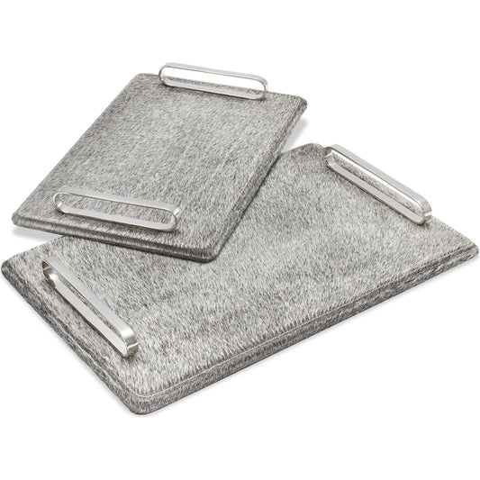 Audrina Trays by Interlude Home in natural hide, polished nickel. Made from hide, stainless steel in a modern style.