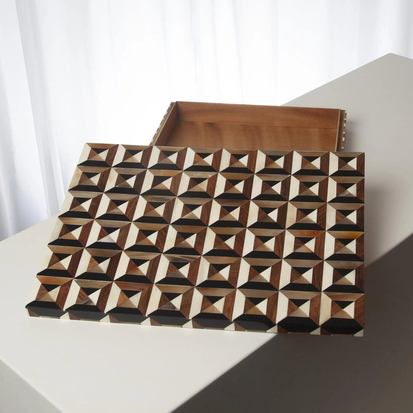 002 SI-2446005 | Additional Silo | Triangle Marquetry Box by Global Views in natural. Made from mdf teak wood, bone, resin, teak in a unique style.