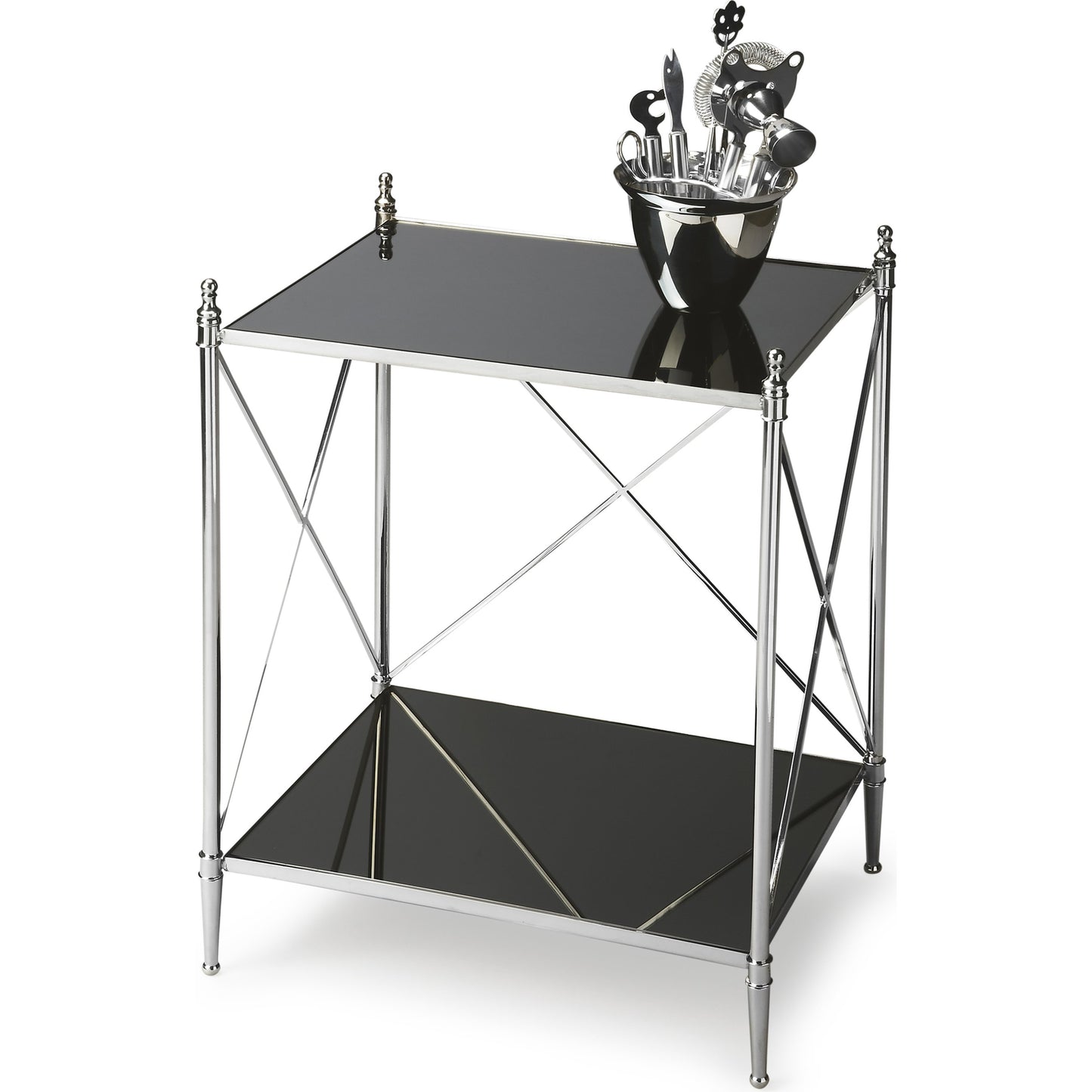 002 O-BUTLER-2862220 | Additional Silo | Deidre End Table by Butler Specialty Company in multi-color and nickel. Made from iron, glass, aluminum in a modern style.