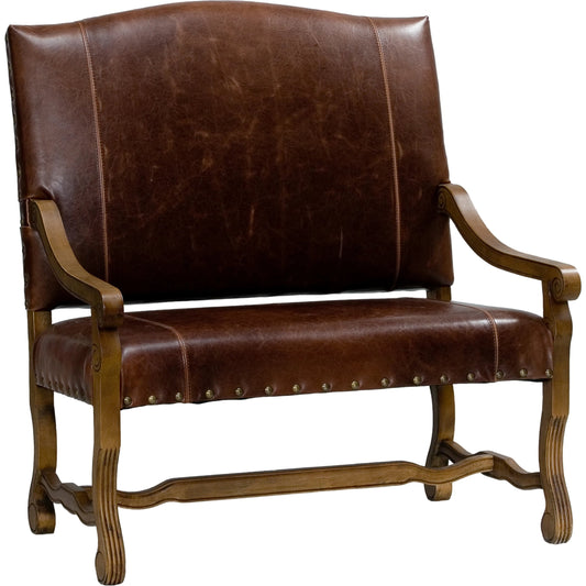 Italian Settee by Sarreid Ltd. in leather and vintage brown split cowhide leather. Made from oak, leather in a rustic style.