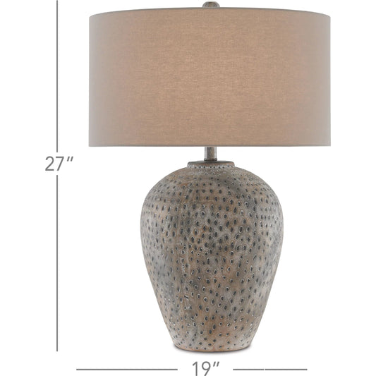 Junius Table Lamp by Currey and Company in earth gray. Made from terracotta in a modern style.