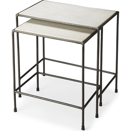 Carrera Marble Nesting Tables by Butler Specialty Company in multi-color and metalworks. Made from iron, marble in a modern style.